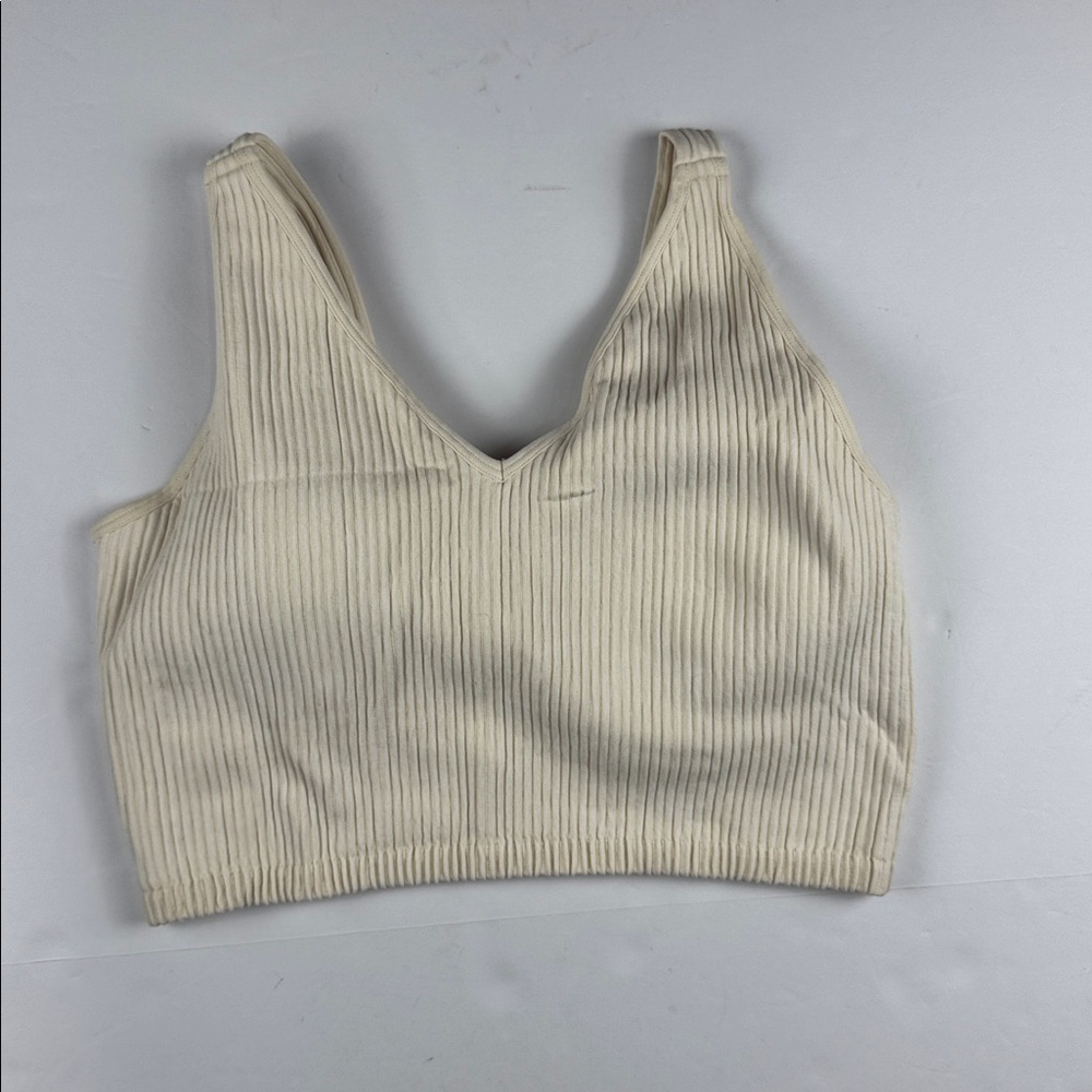 Women’s Ribbed V-neck sports bra cropped tank top with built in bra XL